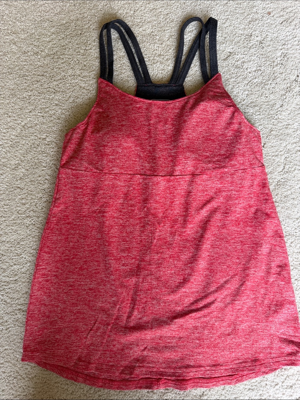 oiselle Heathered Red Athletic Tank with Black Strappy Back and built in bra